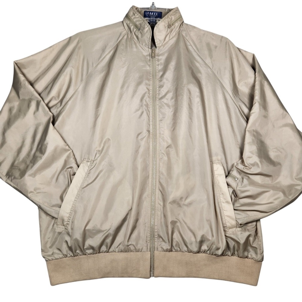LA MODE Mens XL Bomber Jacket Beige Nylon Full Zip Lightweight Vintage